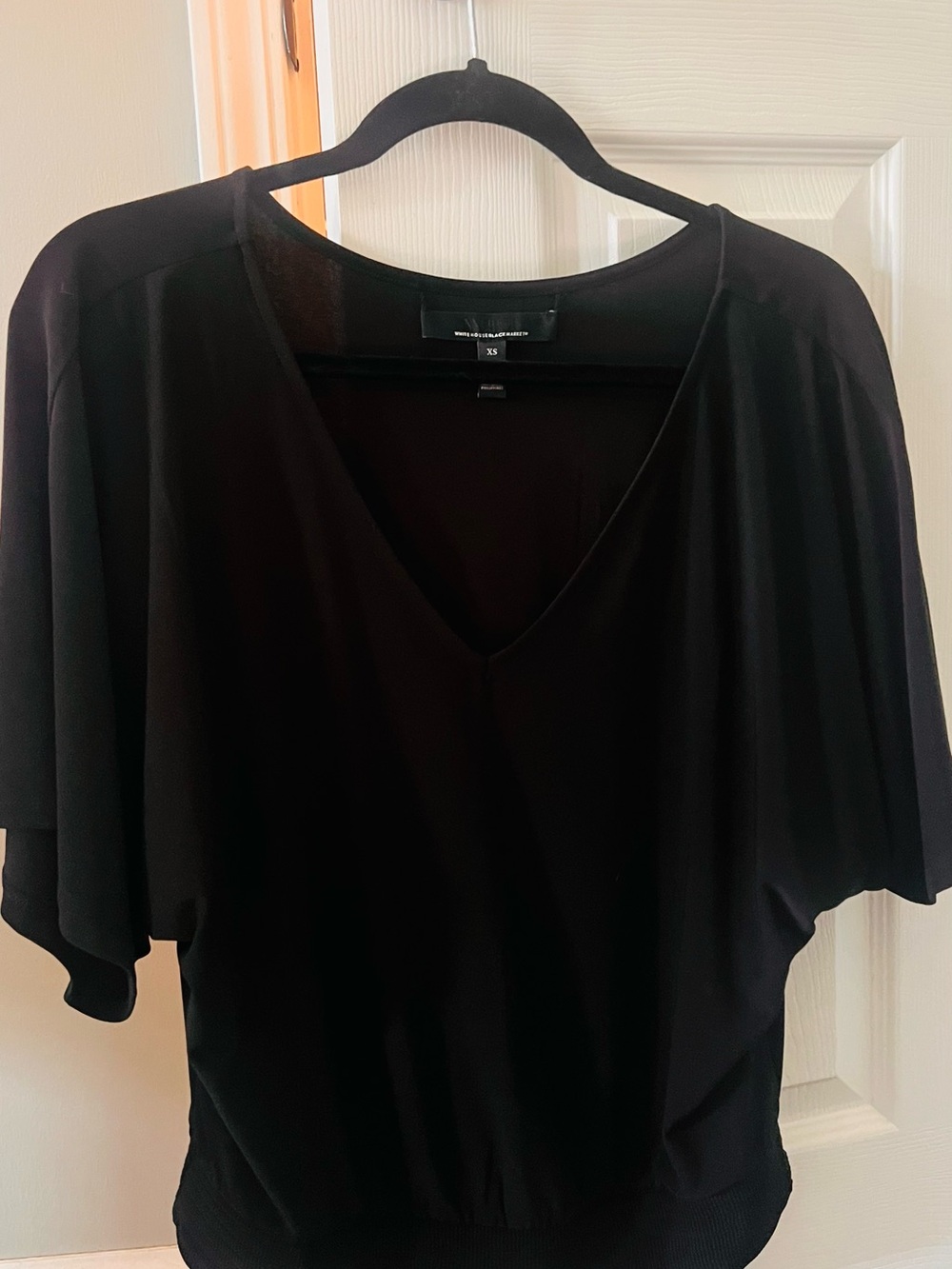 WHBM Black V-Neck Short Sleeve Blouse